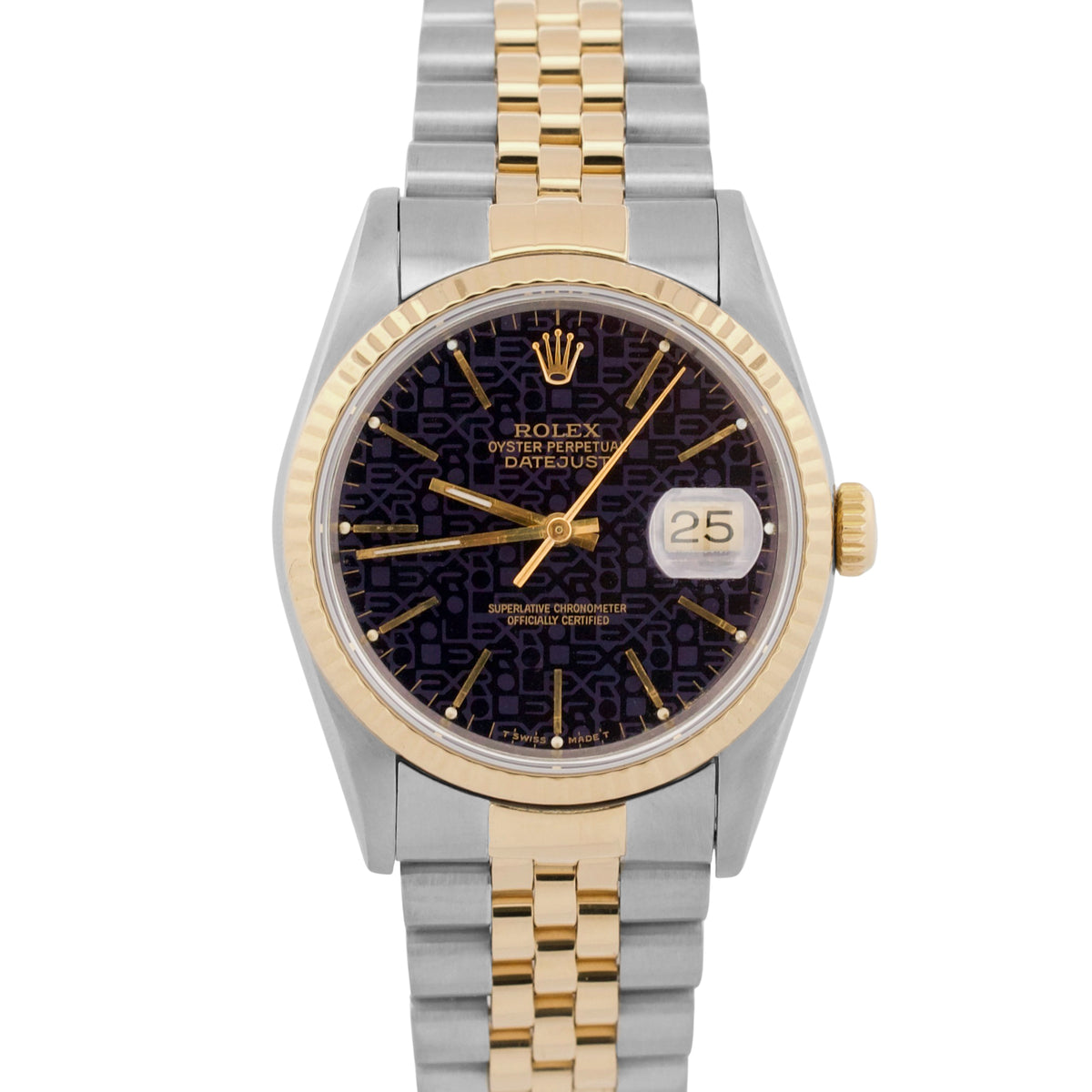 Rolex DateJust 16233 Purple Computer 18K Yellow Gold Steel Jubilee 36mm Watch