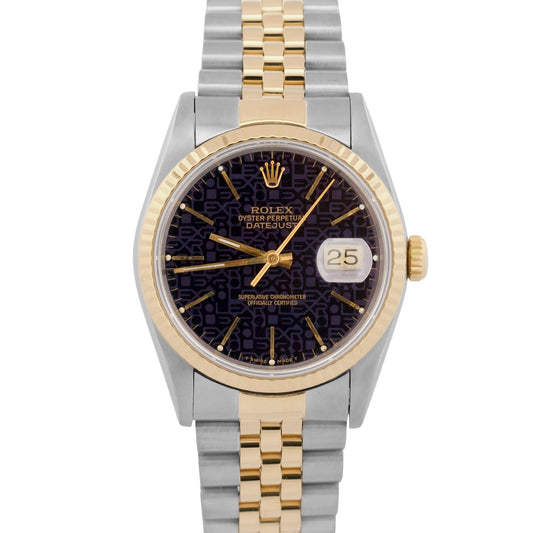 Rolex DateJust 16233 Purple Computer 18K Yellow Gold Steel Jubilee 36mm Watch