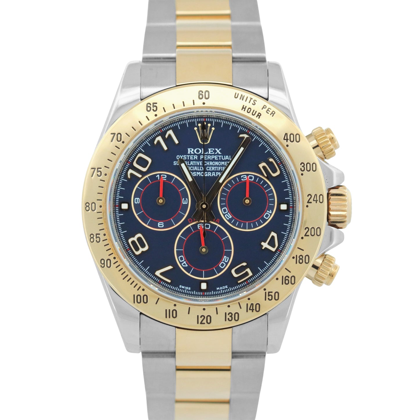 Rolex Daytona Cosmograph 40mm BLUE RACING 18K Yellow Gold Steel Watch 116523