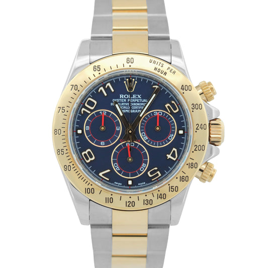 Rolex Daytona Cosmograph 40mm BLUE RACING 18K Yellow Gold Steel Watch 116523