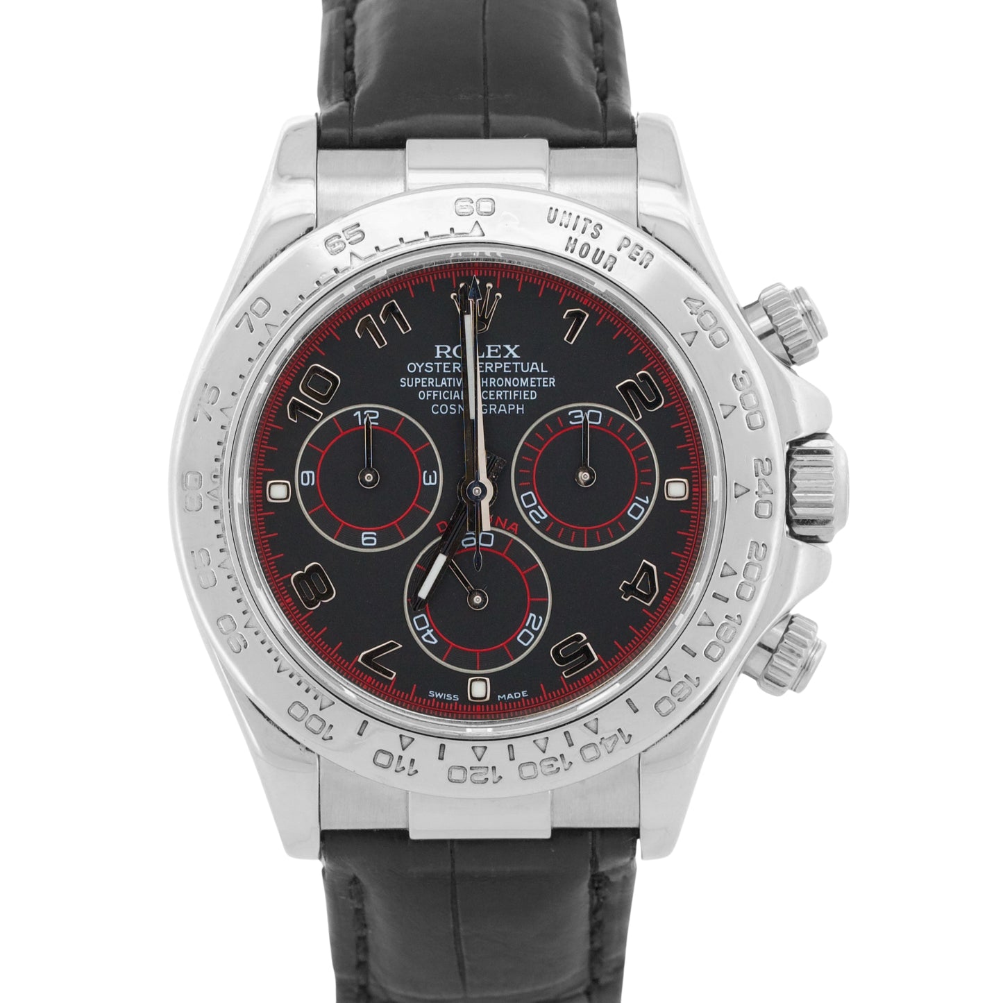 Rolex Daytona Cosmograph BLACK ARABIC RACING 18K White Gold LEATHER Watch 116519