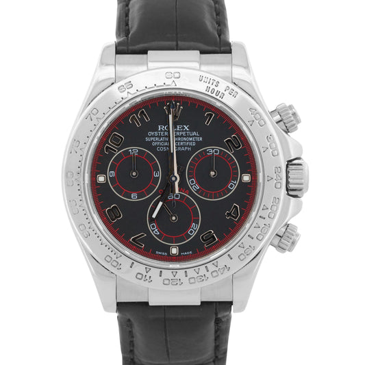 Rolex Daytona Cosmograph BLACK ARABIC RACING 18K White Gold LEATHER Watch 116519