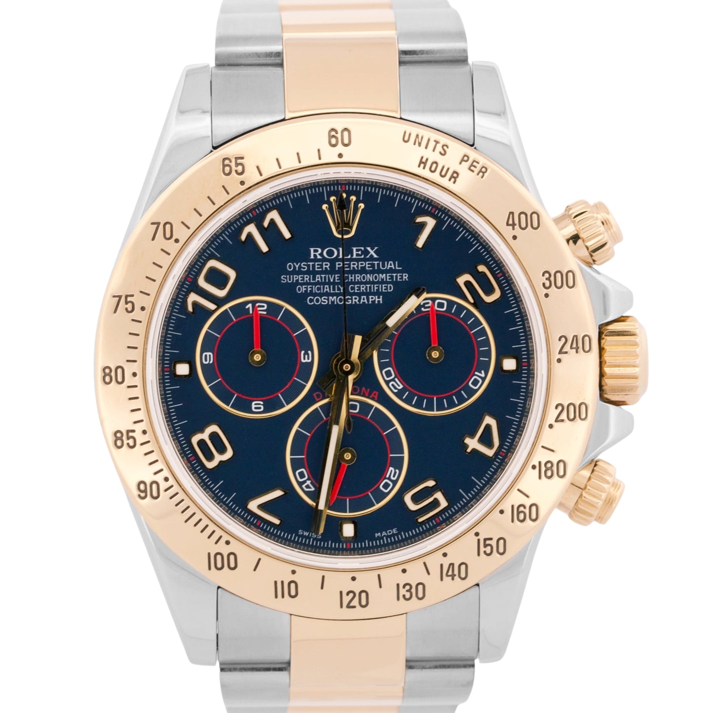Rolex Daytona Cosmograph 40mm BLUE RACING 18K Yellow Gold Steel Watch 116523 BOX