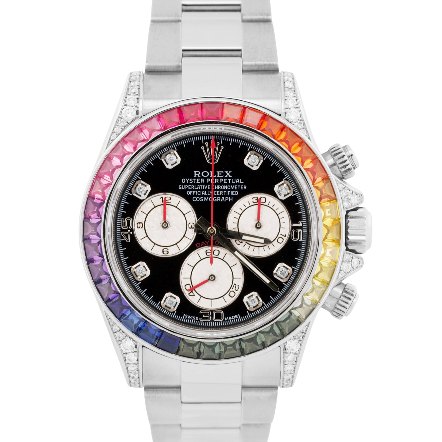 Rolex Daytona Cosmograph BLACK DIAMOND Stainless Steel RAINBOW 40mm Watch 116520