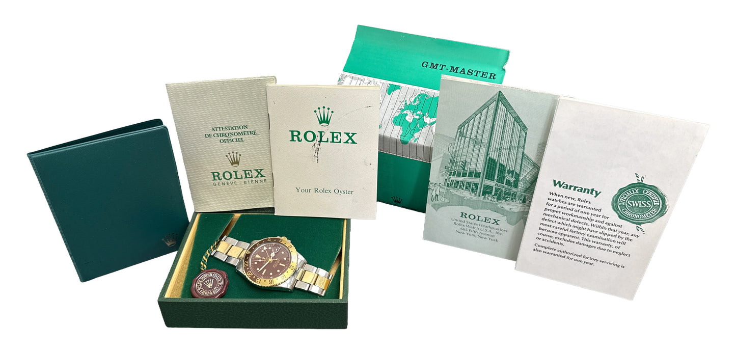 VINTAGE 1971 PAPERS Rolex GMT-Master ROOT BEER  Brown 18K OYSTER 40mm 1675 BOX