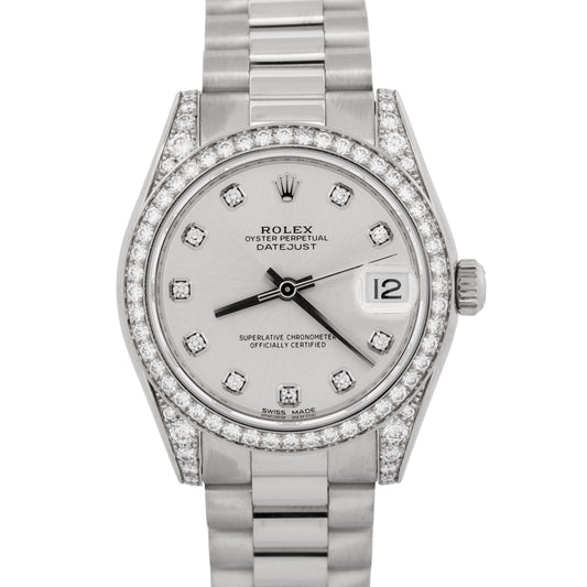 2019 PAPERS Rolex DateJust President 31mm SILVER DIAMOND 18K Gold 178159 BOX