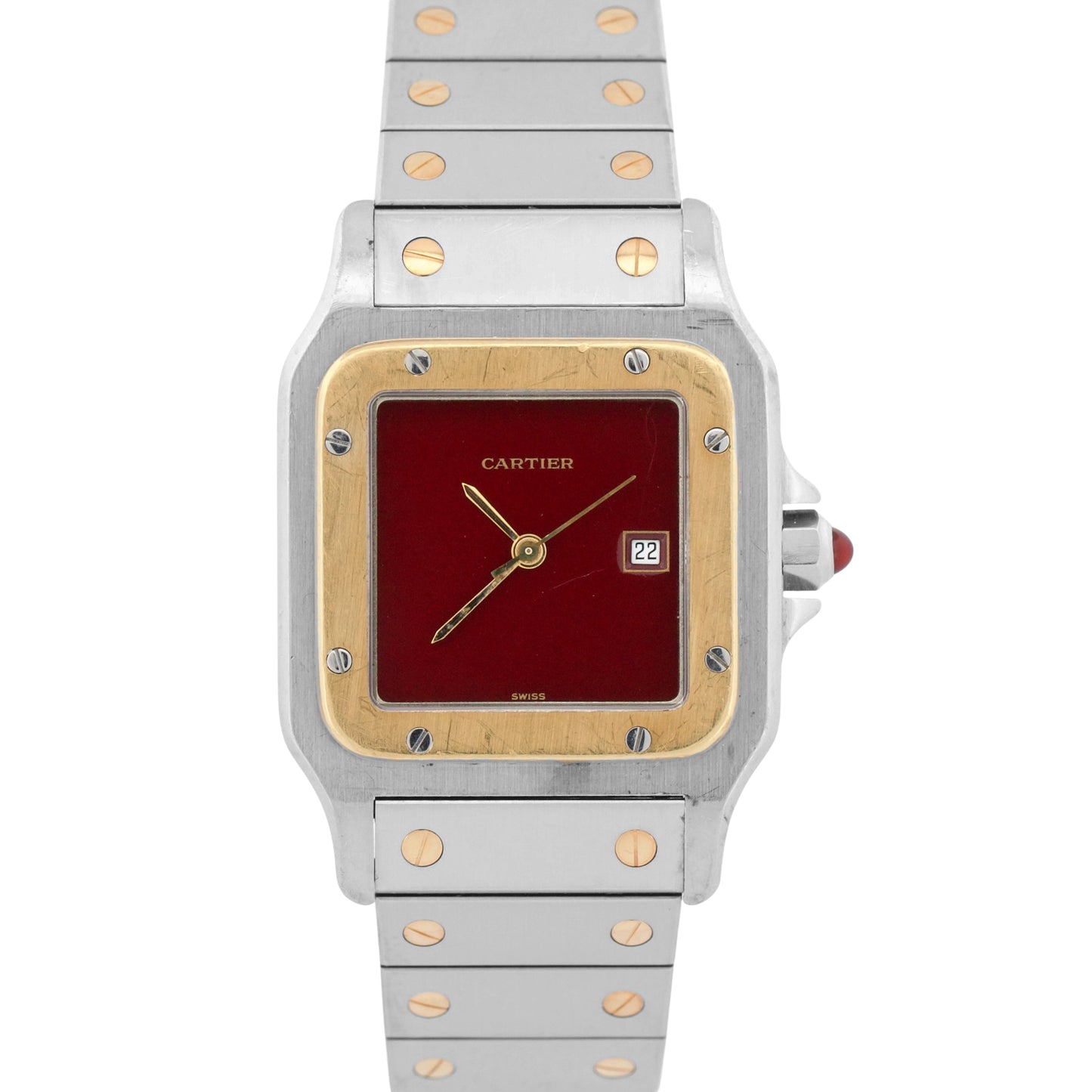 UNPOLISHED Cartier Santos Carree RED 18k Gold Steel Automatic 29mmX41mm 2961 BOX