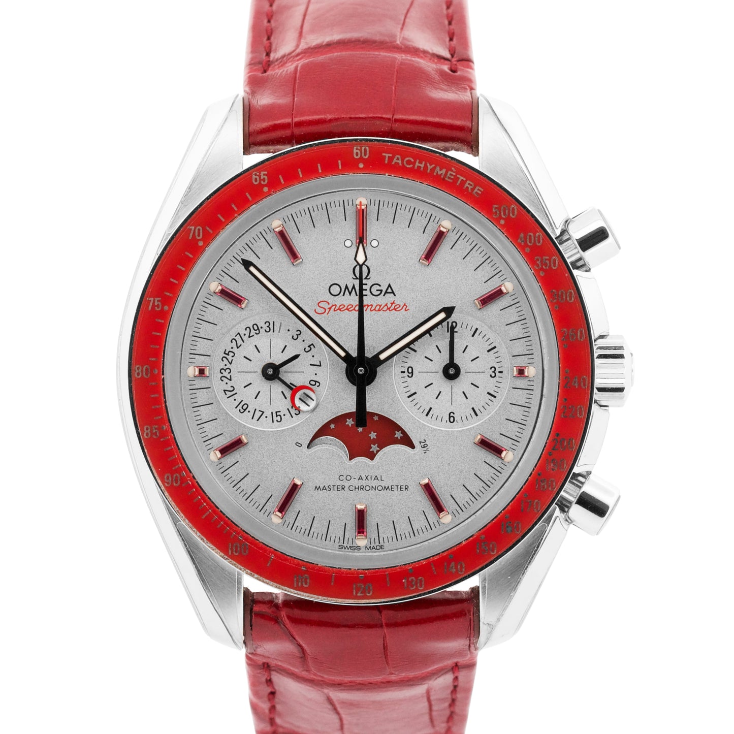 PAPERS Omega Speedmaster Moonphase PLATINUM RUBY 44mm 304.93.44.52.99.002 BOX