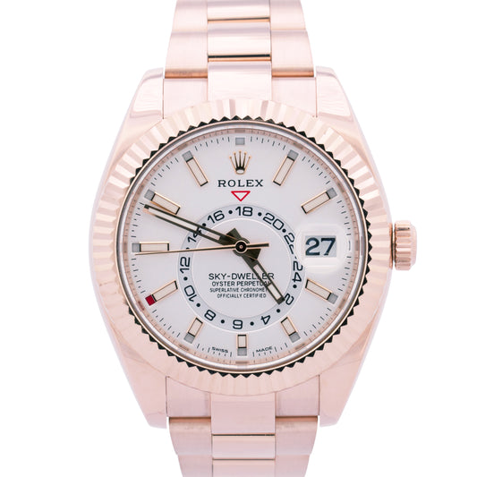 PAPERS Rolex Sky-Dweller 18K Rose Gold WHITE Fluted 42mm 326935 Watch BOX
