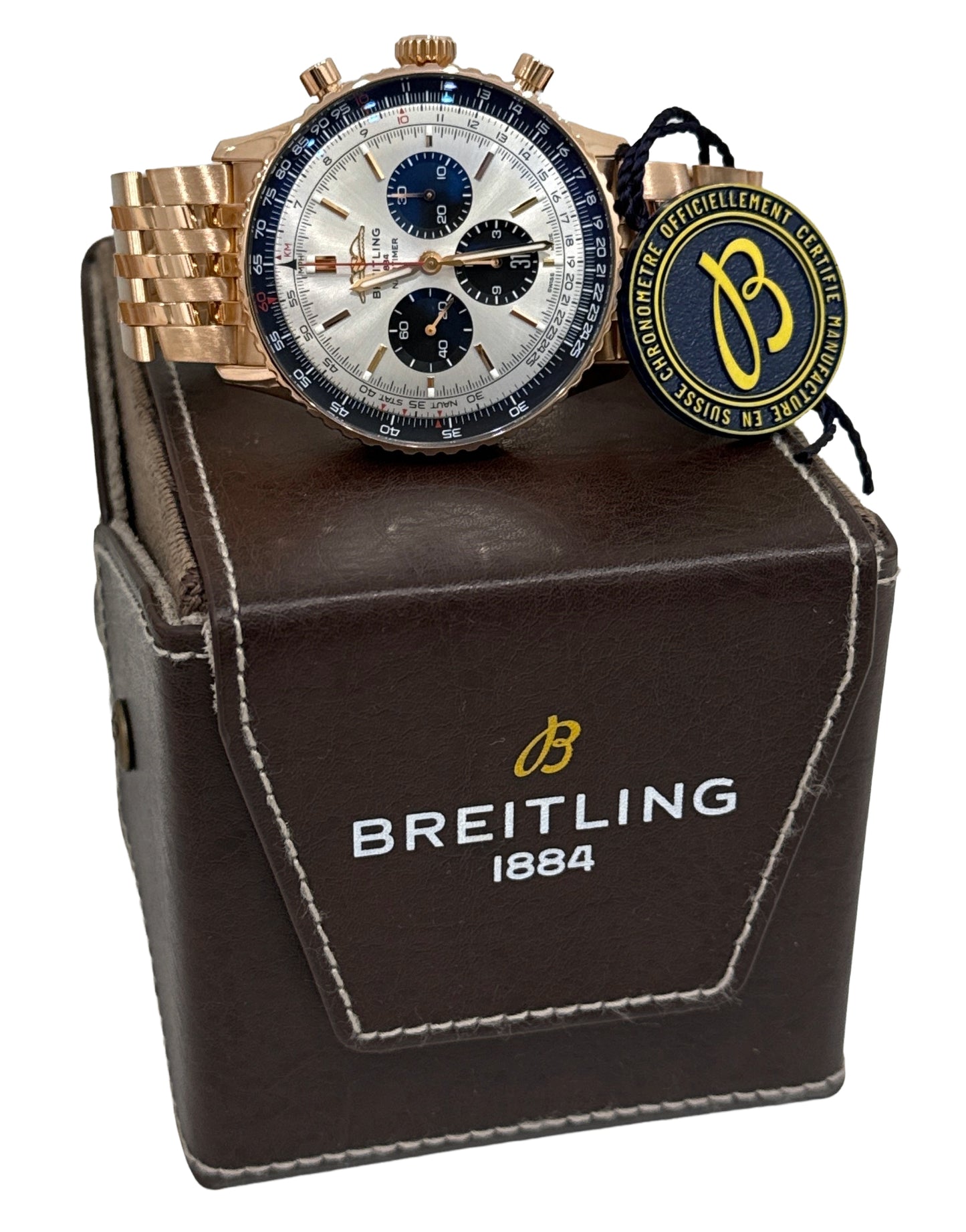 Breitling Navitimer B01 Chronograph SILVER 18K Rose Gold RB0137 46mm Watch BOX