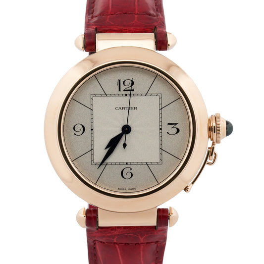 Cartier Pasha SILVER ARABIC 18K Rose Gold Leather 42mm Watch 2770 W3019051 BOX