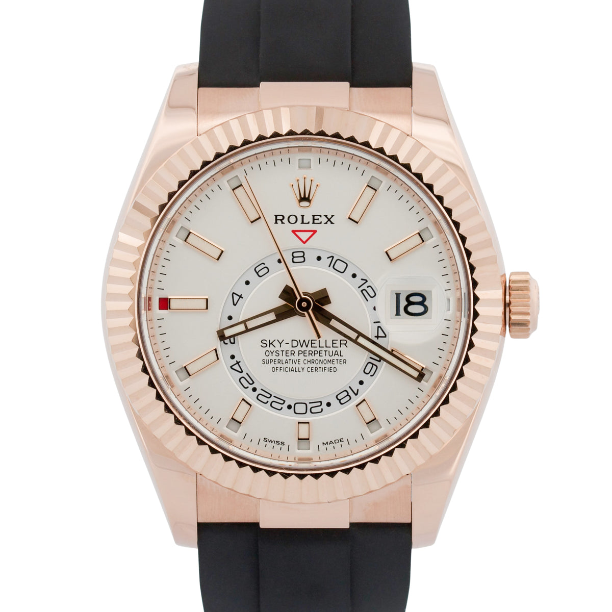 2022 Rolex Sky-Dweller 326235 White 18K Rose Gold Oysterflex 42mm Box Papers
