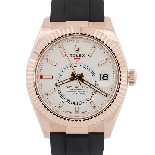 2022 Rolex Sky-Dweller 326235 White 18K Rose Gold Oysterflex 42mm Box Papers