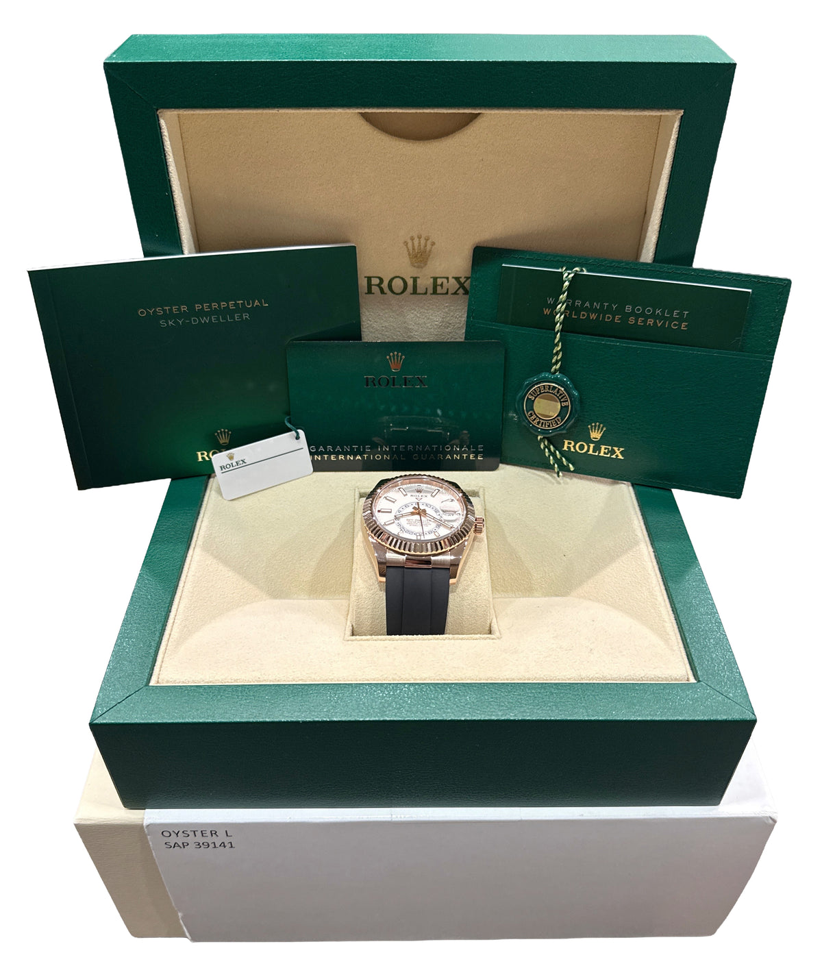 2022 Rolex Sky-Dweller 326235 White 18K Rose Gold Oysterflex 42mm Box Papers