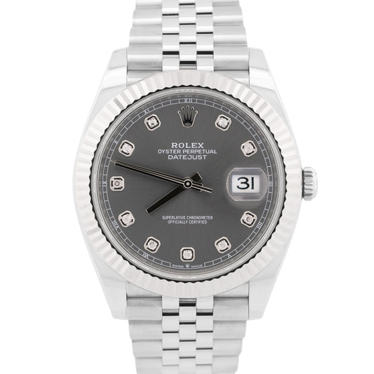 2023 PAPERS Rolex DateJust 41mm RHODIUM DIAMOND 18K Steel JUBILEE 126334 BOX
