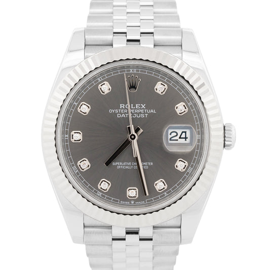 2023 PAPERS Rolex DateJust 41 RHODIUM DIAMOND 18k Steel JUBILEE 41mm 126334 BOX