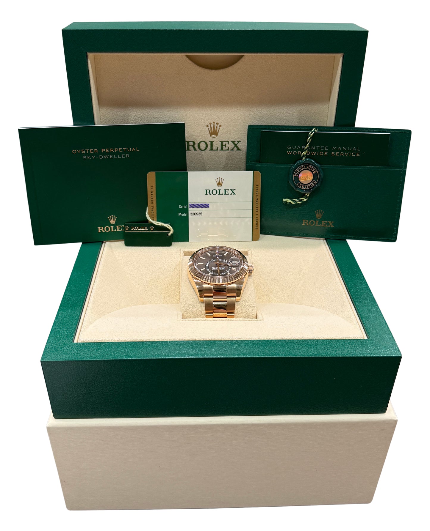 2016 Rolex Sky-Dweller 18K Rose Gold Slate Rhodium Oyster 42mm 326935 Box Papers