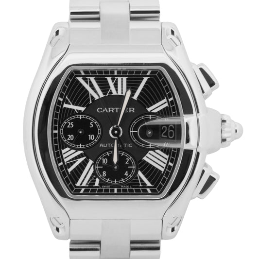 Cartier Roadster XL Chronograph BLACK Roman Steel 43mm Watch 2618 W62020X6
