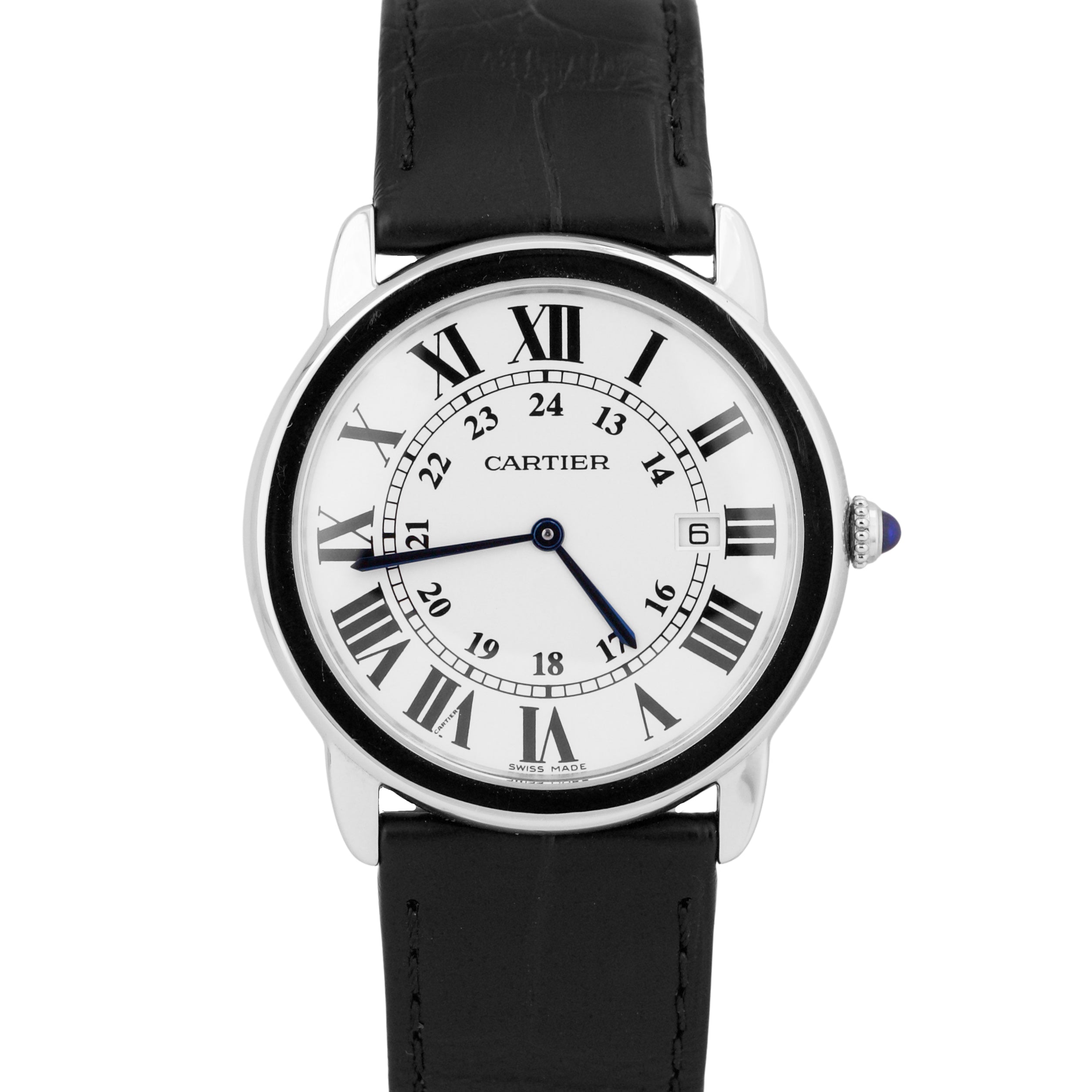 Cartier Ronde Solo Date 36mm Roman Leather Quartz Stainless Steel 3603 CollectorsWatches