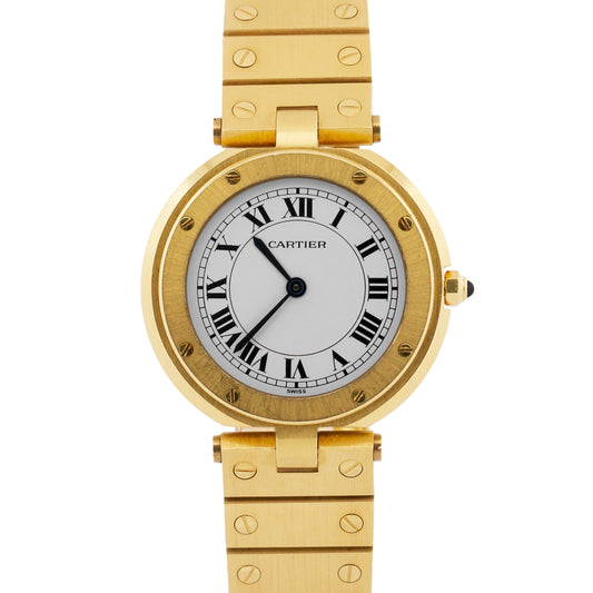 UNPOLISHED Cartier Santos Ronde 32mm WHITE ROMAN 18K Yellow Gold Quartz 81914