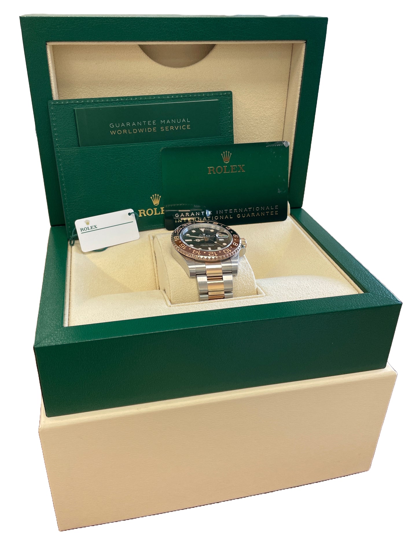 NEW PAPERS Rolex GMT-Master II 18K Rose Gold Steel ROOT BEER 126711 40mm BOX