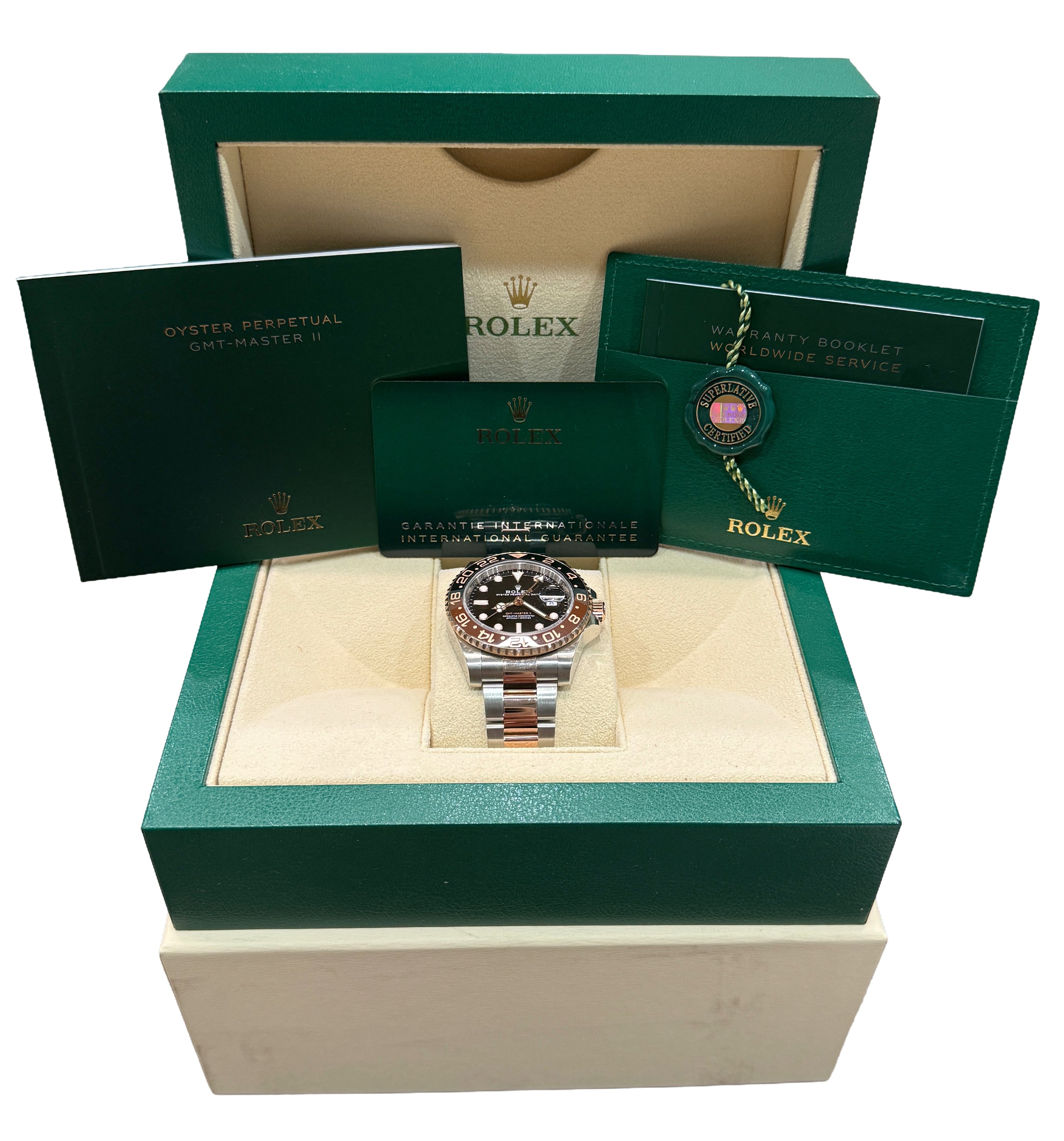 2022 PAPERS Rolex GMT-Master II Black ROOT BEER Two-Tone 40mm