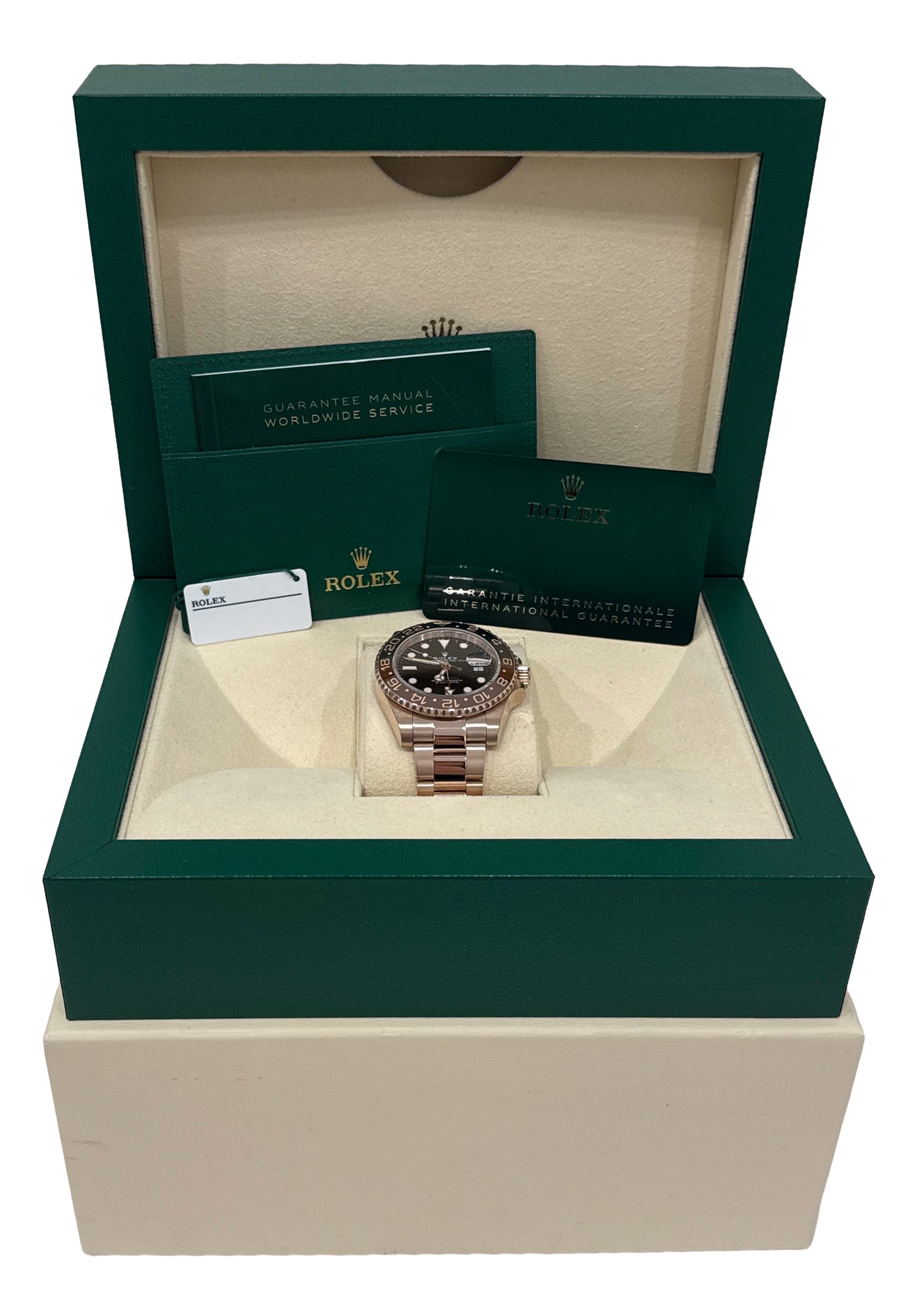 2022 PAPERS Rolex GMT-Master II ROOT BEER 18K Rose Gold 40mm 126715 CHNR BOX