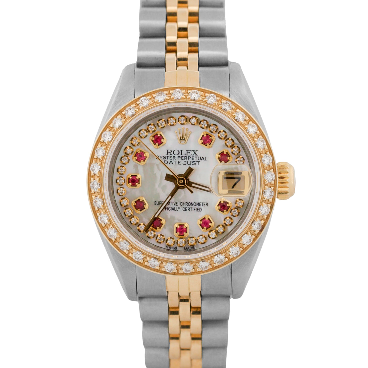 Rolex DateJust 6917 26mm Mother of Pearl Ruby Diamond 18K Steel Jubilee Watch