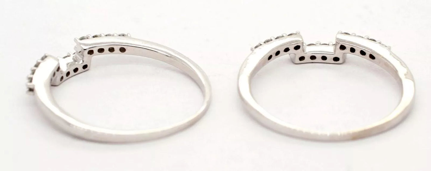 Vintage 0.40ctw Diamond Square-Wave Stackable Band Rings (Two) - 14k White Gold