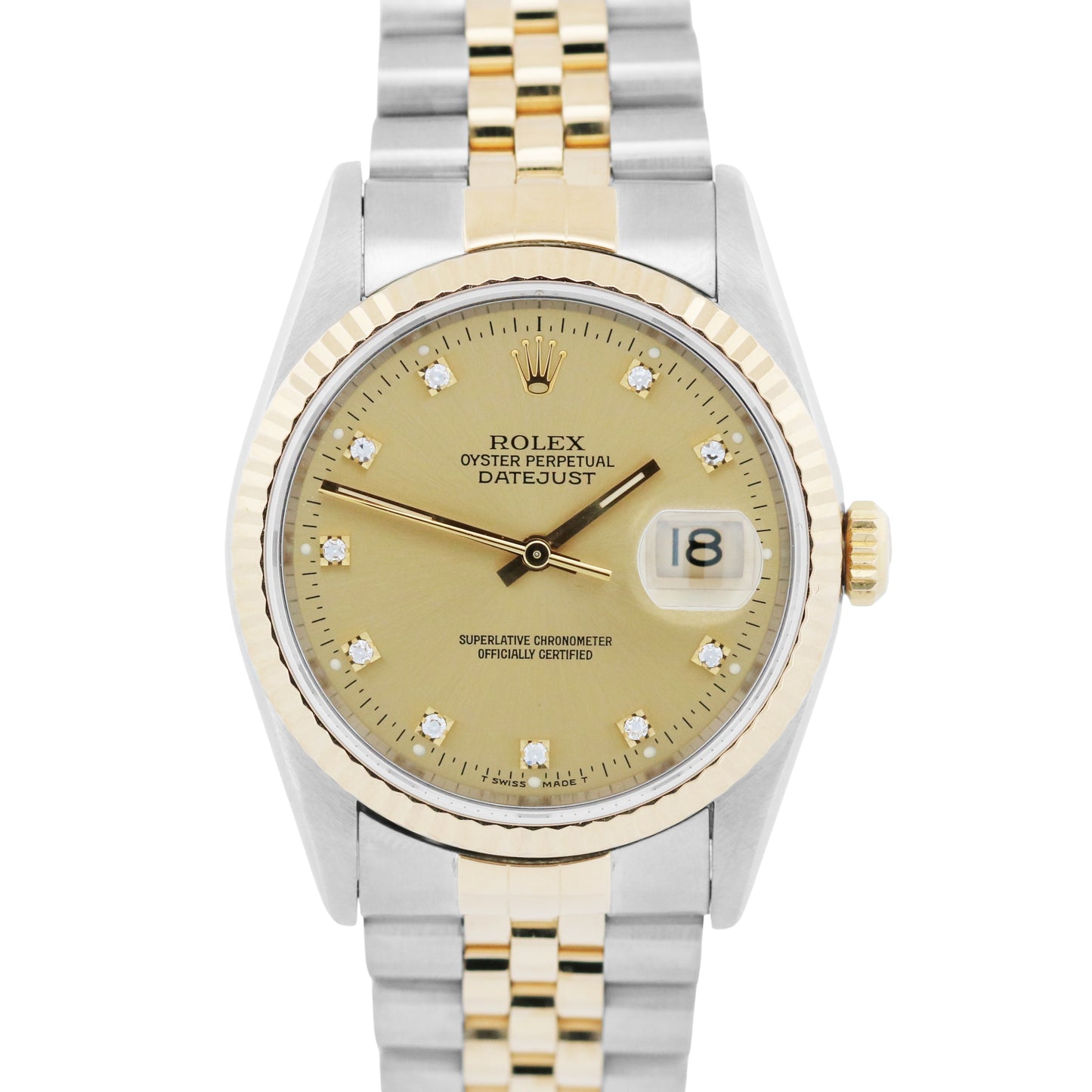 Rolex DateJust 36mm FACTORY CHAMPAGNE DIAMOND 18K Gold JUBILEE Steel 16233 Watch