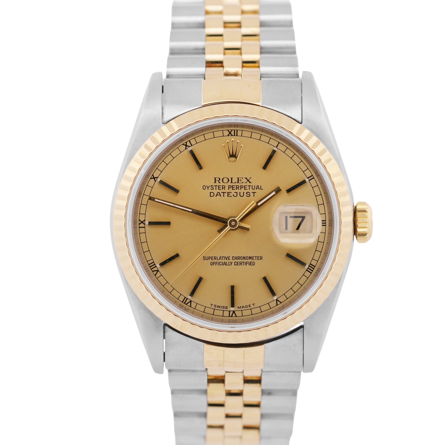 1993 Rolex DateJust 36mm CHAMPAGNE 18K Yellow Gold Stainless Steel JUBILEE 16233