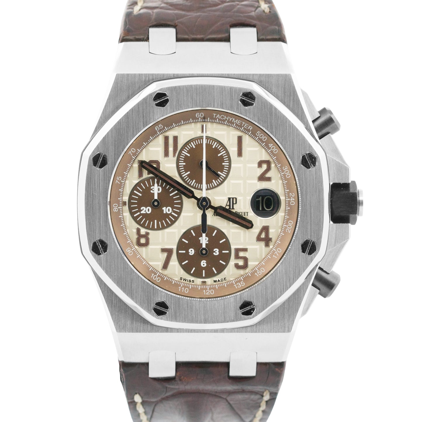 Audemars Piguet Royal Oak Offshore SAFARI Brown Leather Steel 42mm 26470ST Watch