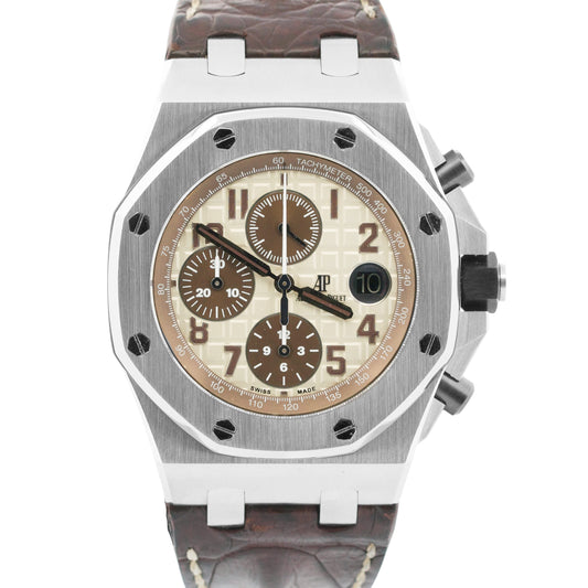 Audemars Piguet Royal Oak Offshore SAFARI Brown Leather Steel 42mm 26470ST Watch