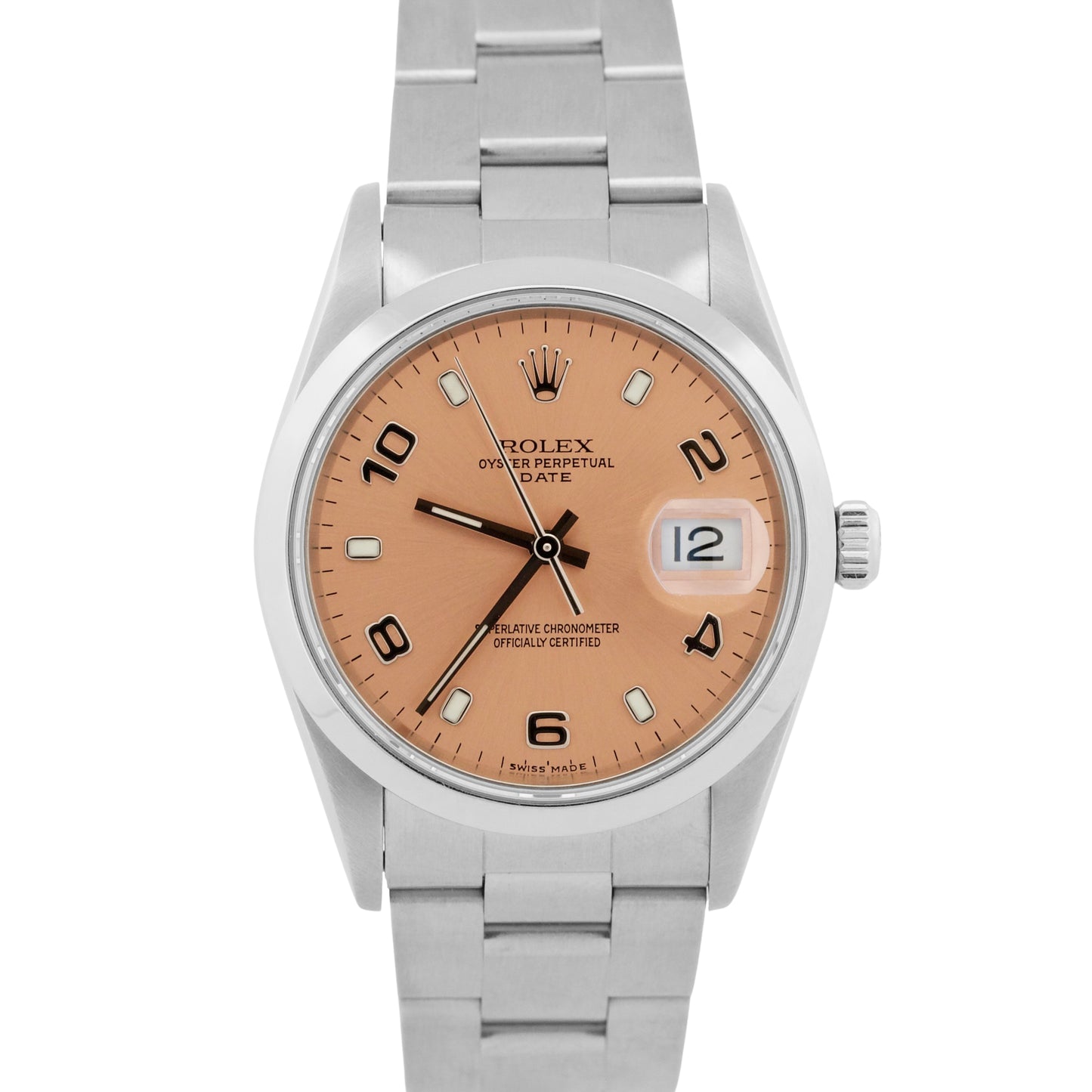 2006 Rolex Oyster Perpetual Date SALMON ARABIC 34mm Steel NO-HOLES 15200 BOX