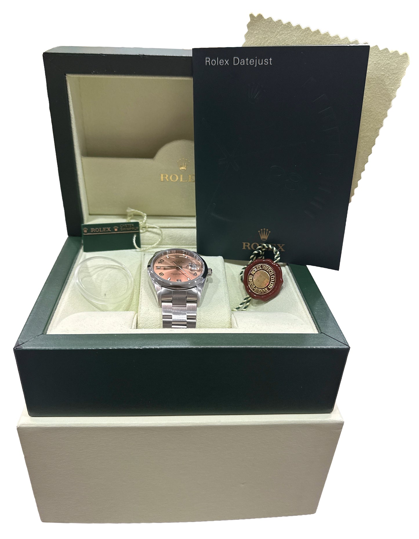 2006 Rolex Oyster Perpetual Date SALMON ARABIC 34mm Steel NO-HOLES 15200 BOX