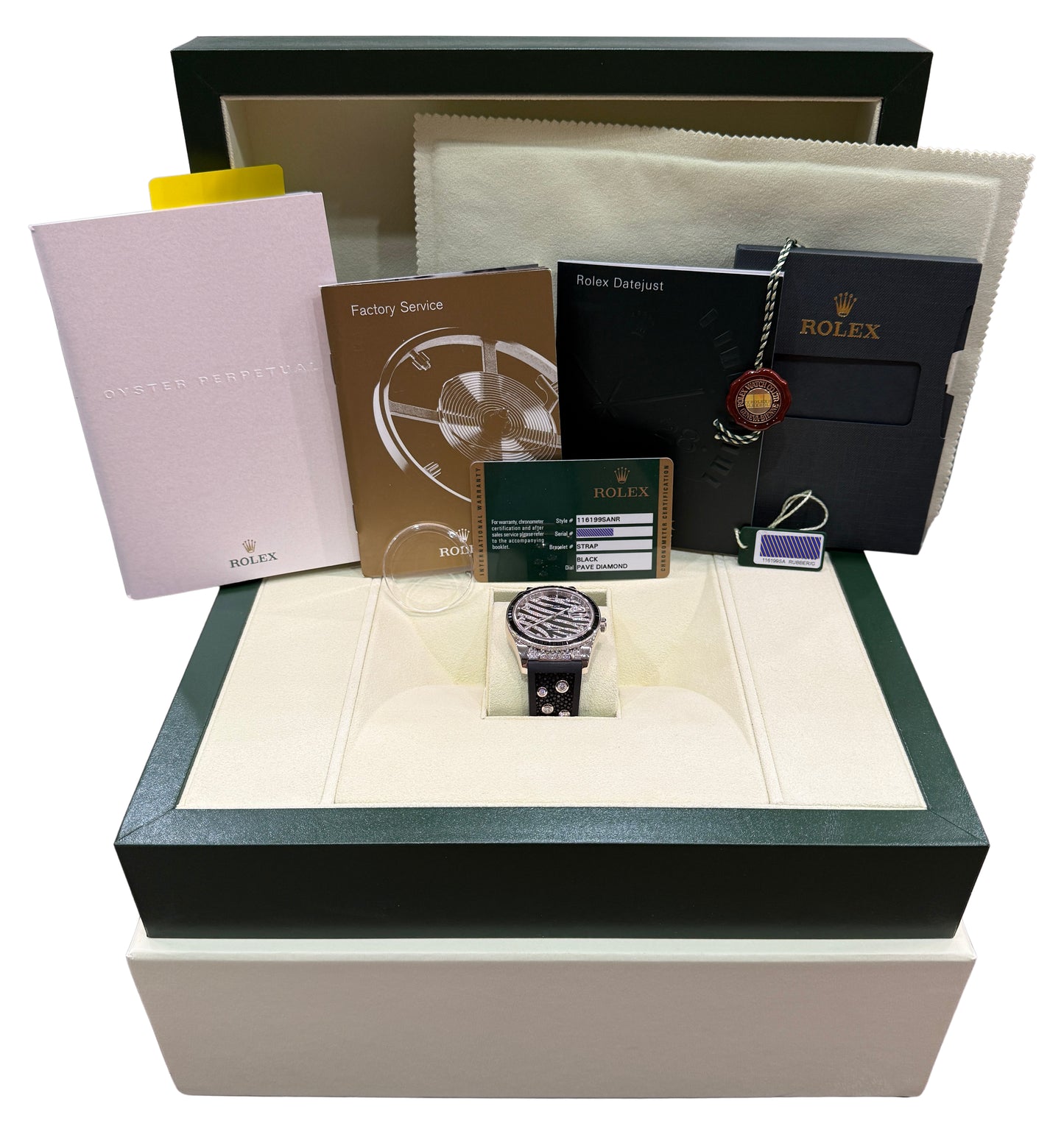 Rolex DateJust Factory Zebra Diamond 18K White Gold 36mm 116199SANR Box Papers