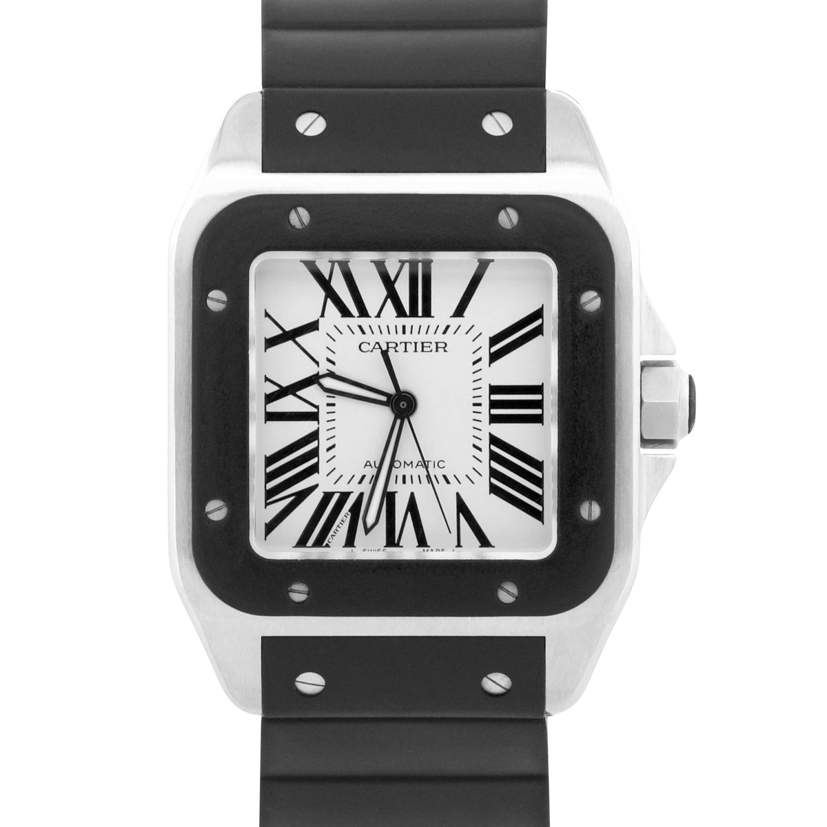 Cartier Santos 100 XL 2656 W20121U2 Black Rubber Stainless Steel 38mm Watch