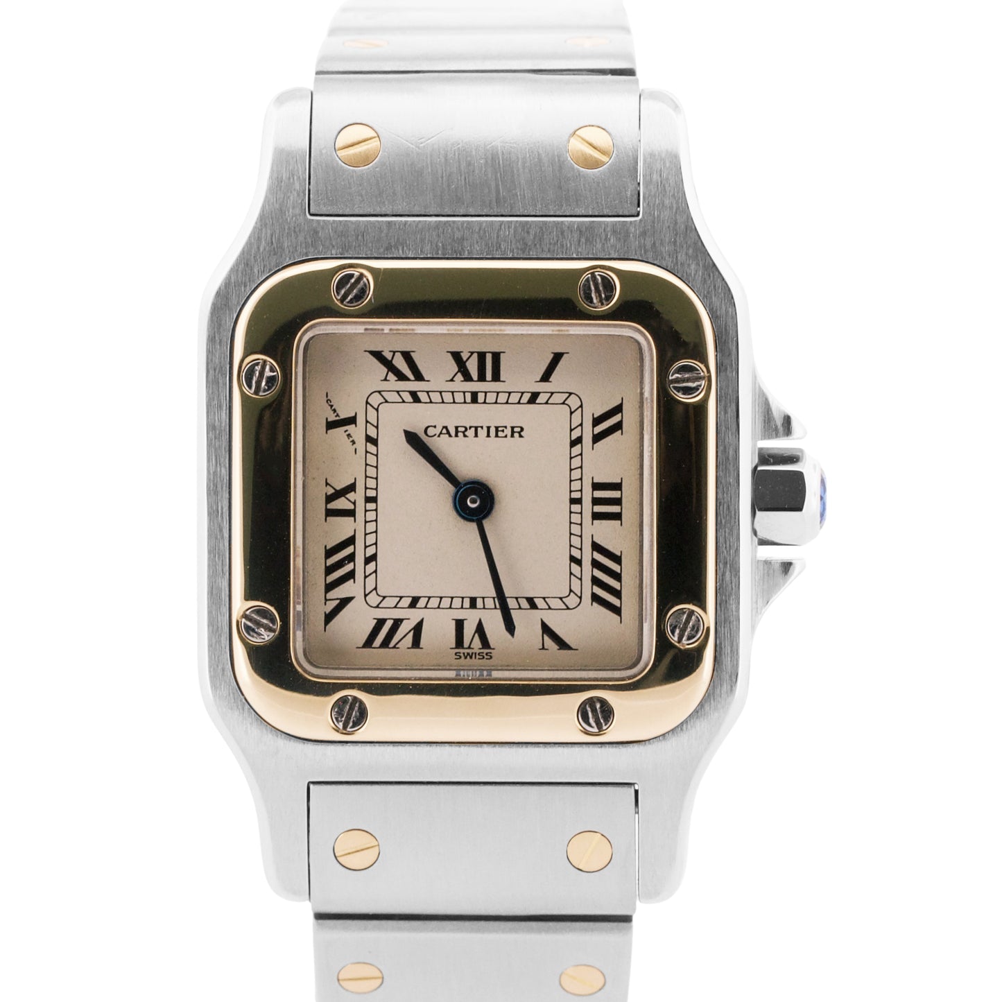 Ladies Cartier Santos Galbee IVORY ROMAN Quartz 24mm Two-Tone 18K Watch 1057930