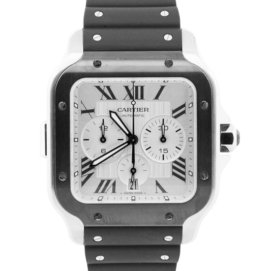 Cartier Santos Chronograph Steel ADLC Silver Rubber 43mm WSSA0017 4183 Watch