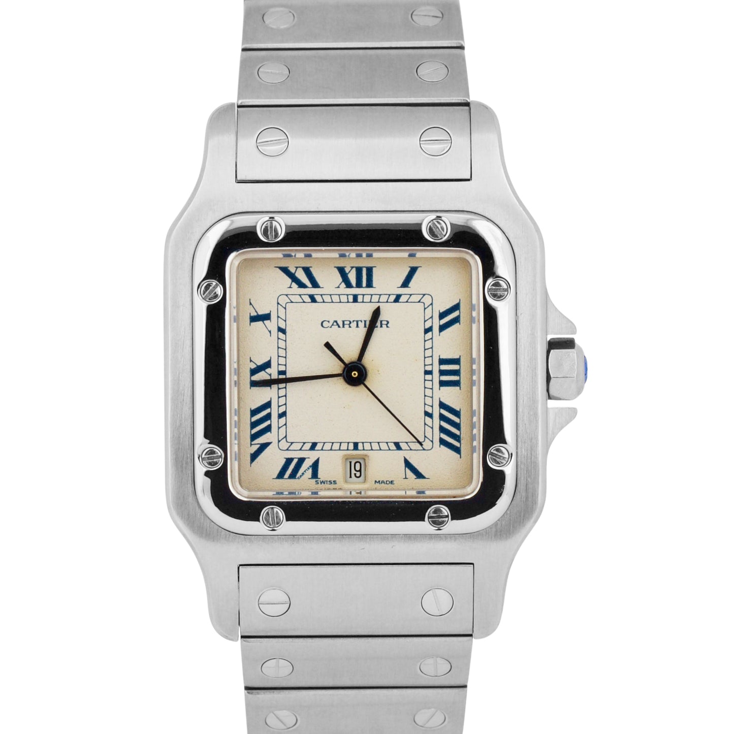 MINT Cartier Santos Galbee PATINA Ivory Stainless Steel 29mm Quartz Watch 987901