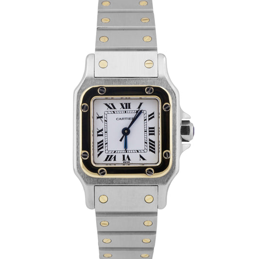 Ladies Cartier Santos IVORY ROMAN 18K Gold Stainless AUTOMATIC 24mm Watch 0902