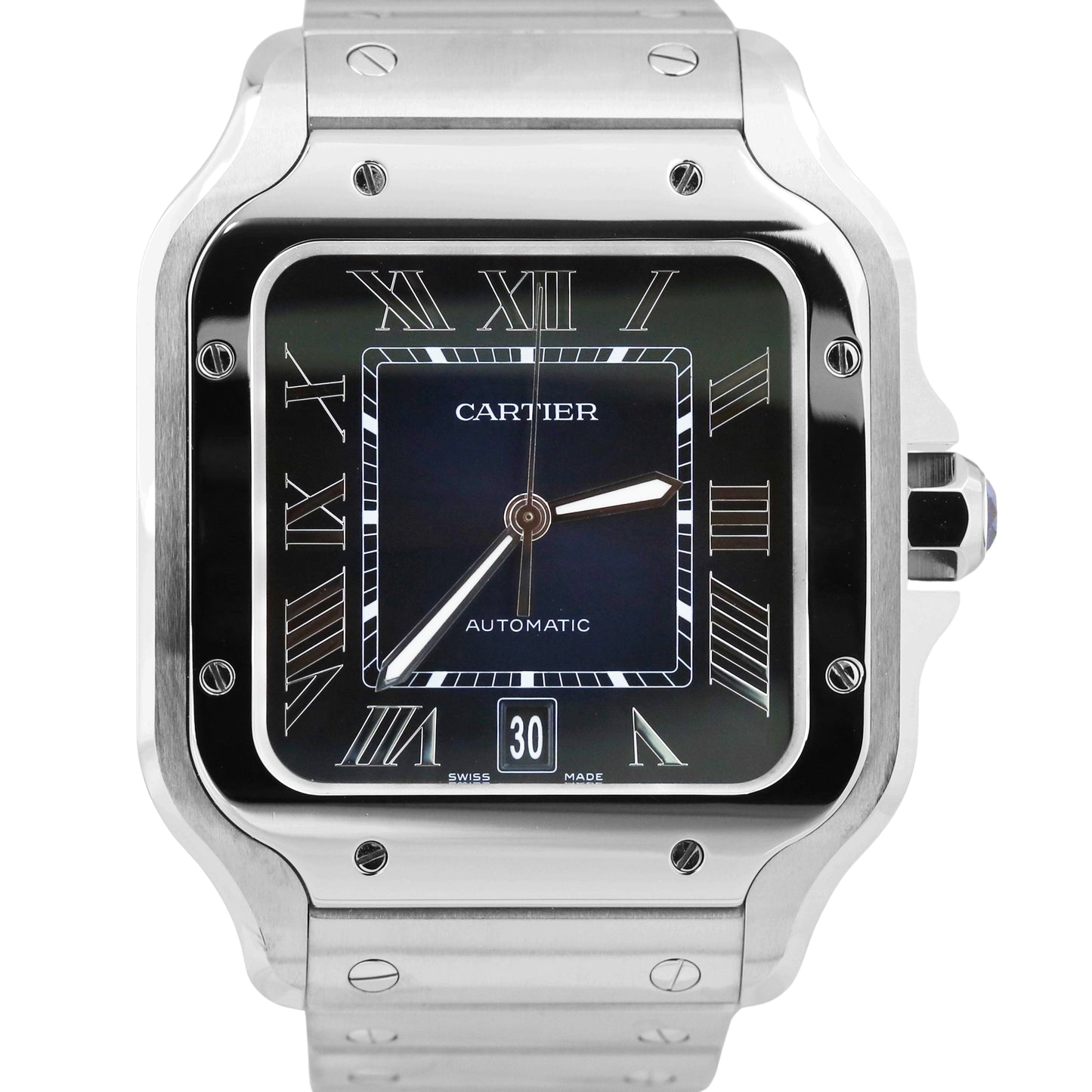 MINT Cartier Santos 40mm BLUE Roman 4072 WSSA0030 Stainless Steel Watch