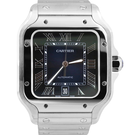 Unworn 2021 Cartier Santos 4072 WSSA0030 39.8mm Blue Roman Steel Box Papers