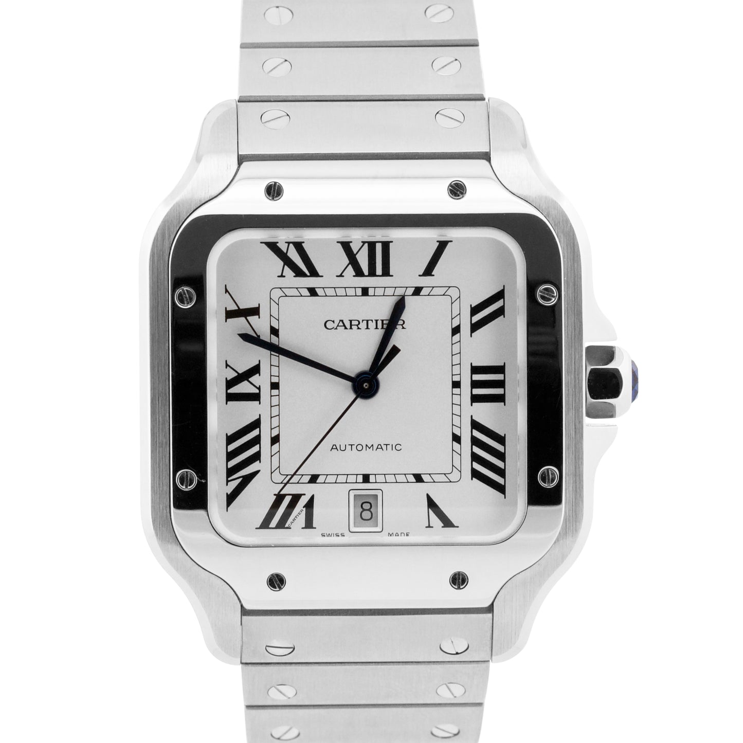 PAPERS Cartier Santos 39.8mm WHITE ROMAN Stainless Steel 4072 WSSA0018 BOX