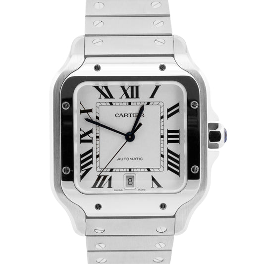 PAPERS Cartier Santos 39.8mm WHITE ROMAN Stainless Steel 4072 WSSA0018 BOX