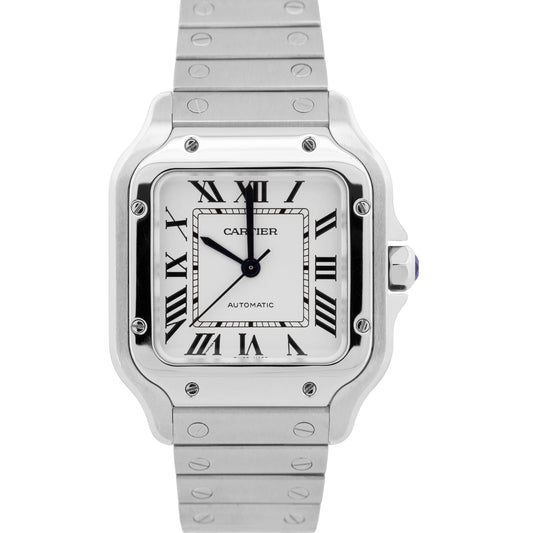 2022 PAPERS Cartier Santos Mid-Size 35mm Stainless Steel White WSSA0029 4075 BOX