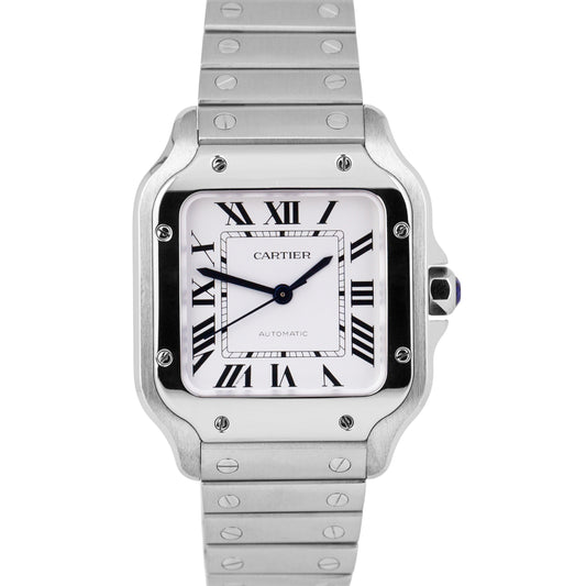 MINT 2023 PAPERS Cartier Santos Mid-Size 35mm Stainless White WSSA0029 4075 B+P