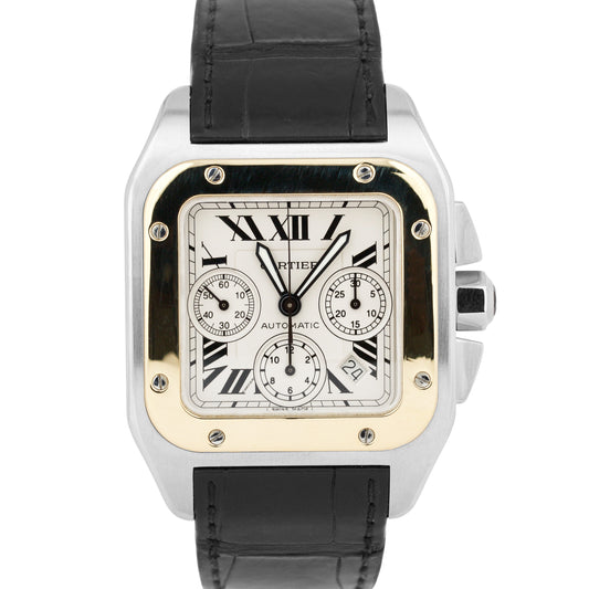 Men's Cartier Santos 100 XL Chronograph 2740 Two Tone Gold Stainless 41mm Watch
