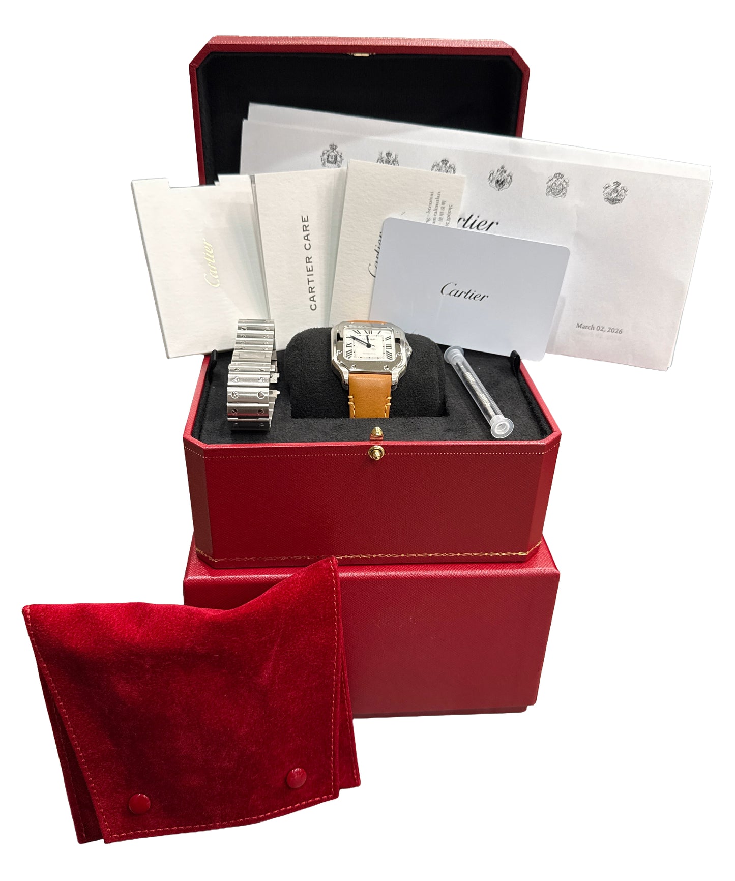 2026 SERVICE Cartier Santos Mid-Size PAPERS 35mm Steel Leather WSSA0029 4075 BOX