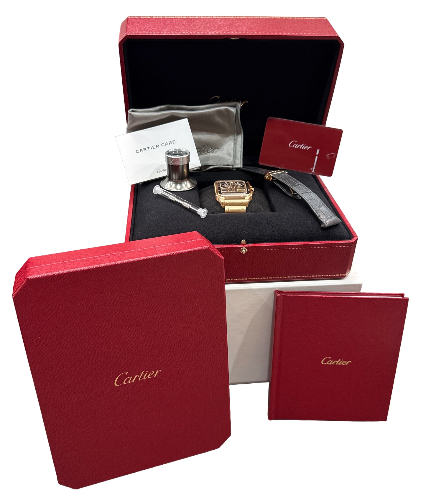 PAPERS Cartier Santos 39.8mm SKELETON 18K Rose Gold 4110 WHSA0016 BOX